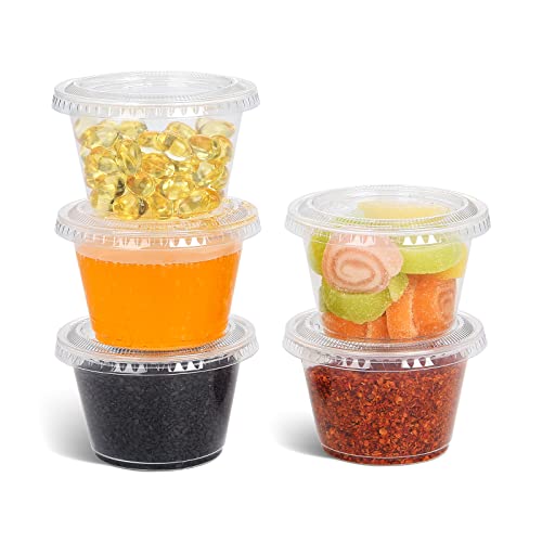 EDI [4 OZ, 50 Sets] Clear Disposable Plastic Portion Cups with Leakproof Lids | Condiment and Dipping Sauce/ Jello Shot Cups | Souffle Cups | BPA Free | Recyclable - Thumbnail 4