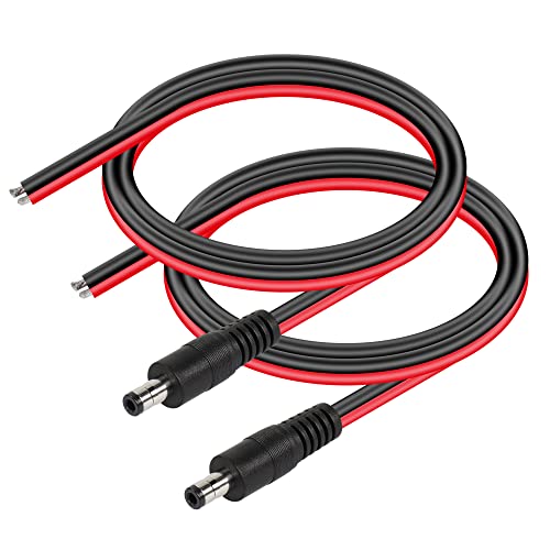 CERRXIAN DC5525 Power Pigtails Cable, 1.6 ft 14AWG 5.5 mm x 2.5 mm DC Male Bare Wire Open End Power Wire, DC Supply Repair Cable for CCTV Security Camera LED Strip Light Etc-2 Pcs (1.6 ft 5525 Male)