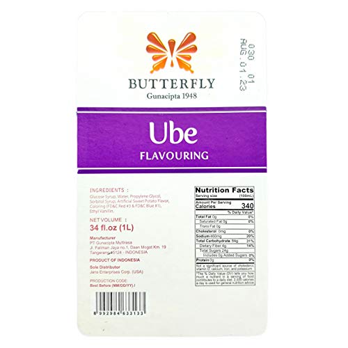 Ube Purple Yam Flavoring Extract Restaurant Size By Butterfly 1 Liter, 34 Fl. Ounce #TOP1