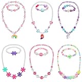 Sumind 6 Sets Toddler Jewelry for Little Girls Baby Beaded Necklace and Bracelet Costume Dress up Jewelry Gifts Princess Party Favors(Fashion Style)