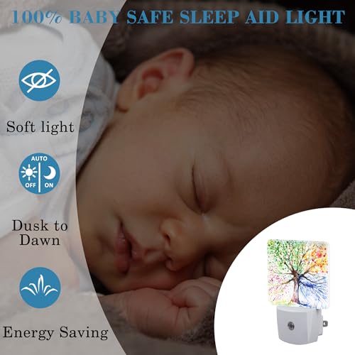 Image of Night Light Plug into Wall Hand Painted Four Season Tree Night Light with Dusk to Dawn Sensor for Kid Girls Boys Women Men Room Decor, Hallway, Kitchen, Bathroom, Nursery, Stairs