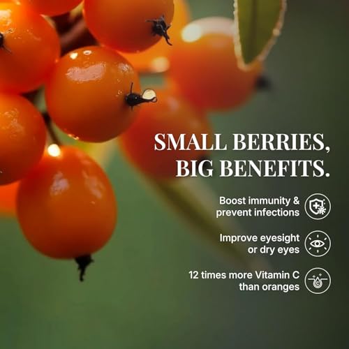 Image of First Bud Organics Himalayan Sea Buckthorn Berry 100g | Sun-Dried, Natural & Unsweetened | Rich in Omega 3 6 7 9, Vitamin C & E | Dried Sea Buckthorn Berry for Skin, Immunity, Gut & Heart | No Preservatives
