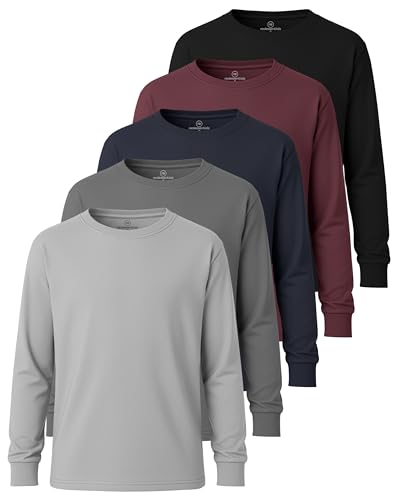 Image of 5 Pack Boys' Cotton Long Sleeve Jersey T Shirts Kids School Youth Tees | Available In US Sizes 4 To 18, Athletic Teen Crew Neck Tops, Breathable, Soft, Classic Fit, Active, Sports, Play, Casual