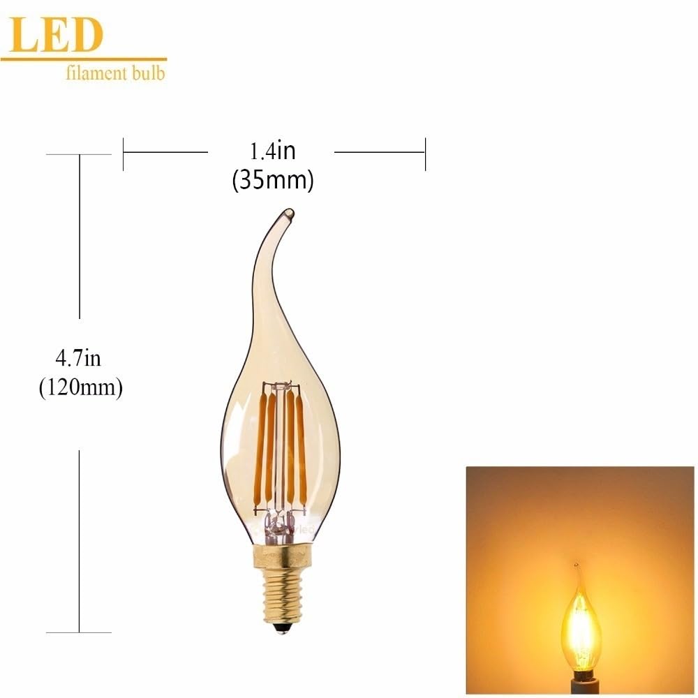 Beleuchtung, 20 Stück, LED-Kerzen-Glühbirne, AC220V, E14, 4 W, dimmbar, C35T, Retro-Bernstein-Kronleuchter-Lampen-Lichtquelle