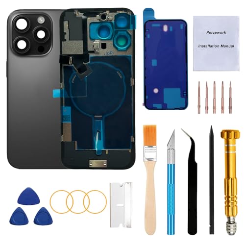Perzework Rear Back Glass Replacement for iPhone 16 Pro Max 6.9-inches with Reparing Tool Kit and All Necessary Parts (Black Titanium)