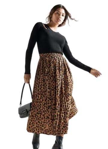 Women?s Tiger Print Midi Length Skirt Flared & Pleated-picture-41