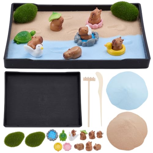 WEBEEDY Capybara Zen Garden Kit for Desk, 18 Pcs Mini
