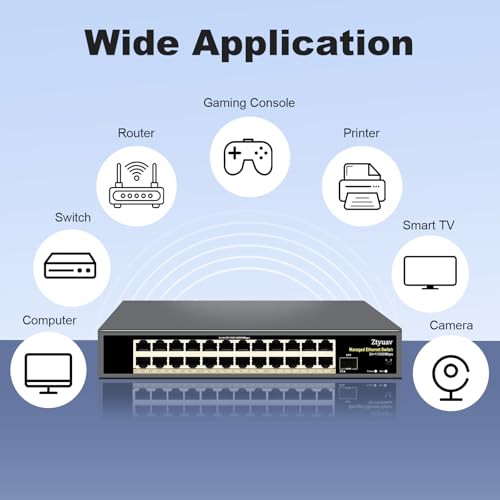 Image of 25-Port Full Gigabit Easy Smart Managed Ethernet Switch-24 Ethernet Ports & 1 SFP Port, Web & APP Managed, VLAN /QoS /IGMP /LAG /TELNET /CLI Supported, Home Office Network Hub, Metal Plug & Play