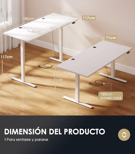 Miniatura 4 de OffiGo Escritorio Elevable, Mesa Elevable Escritorio 180 cm, Escritorio Ergonómico con Función de Memoria, Standing Desk, Moderno Mesa Ordenador para el Hogar y la Oficina, Blanco