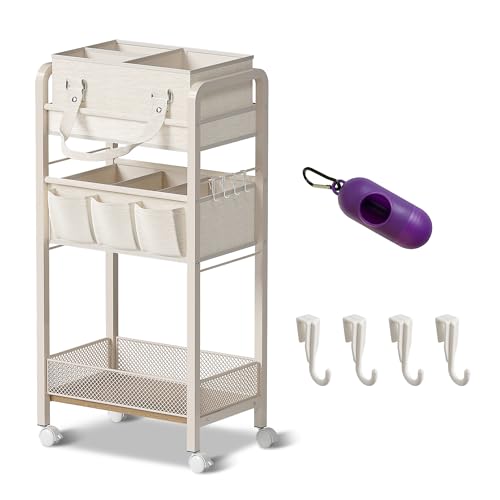 Image of JRANBRJS Baby Diaper Caddy Organizer and Storage,2In1 Baby Cart Organizer-Baby Diaper Caddy+3 Tier Rolling Cart for Baby Nursery,Baby Bedside Cart,Easy Assembly,Beige