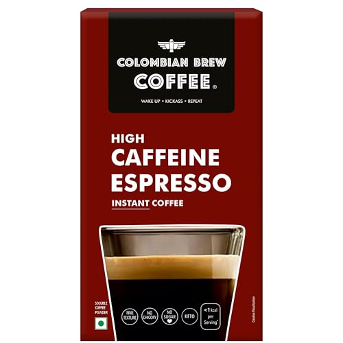 Image of Colombian Brew High Caffeine Espresso Instant Coffee Powder, Strong, 20 Sachets