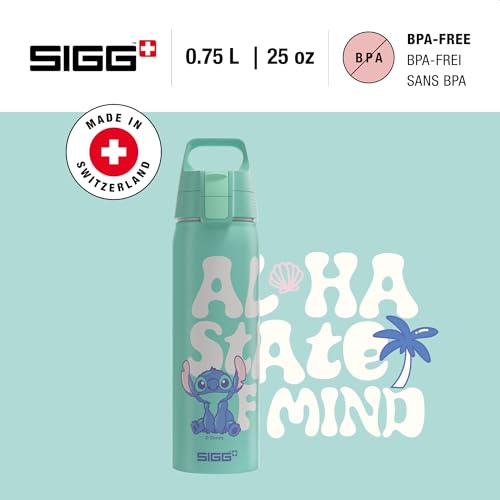 Sigg - Alu Trinkflasche - WMB One Disney Lilo & Stitch - Made in Switzerland - Climatepartner zertifiziert - Für Kohlensäurehaltige Getränke Geeignet - Auslaufsicher - BPA-frei - Türkis - 0.75 L