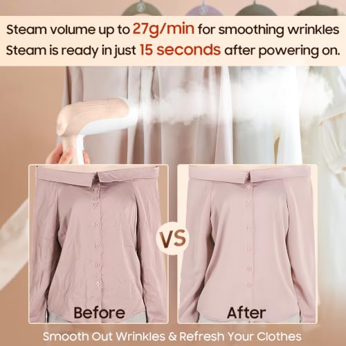 Image of Portable Hand Held Steamer for Clothes - 1350W Handheld Clothes Steamer, 15S Rapid Heating, Garment Wrinkle Remover Fastly Make Clothes Soft, Large-Capacity Iron for Hotels /Travel