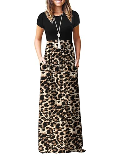 Image of MISFAY Women Short Sleeve Loose Plain Maxi Dresses Casual Long Dresses Pockets