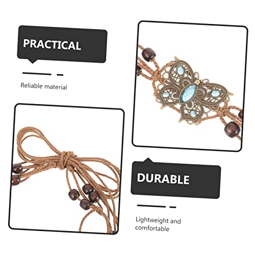 NOLITOY Bohemian Wax Rope Woven Waist Chain Belt for Women Braided Waistband with Beads and Knots Chic Boho Style Waist Chain Accessory for Dresses Jeans and Casual Outfits2