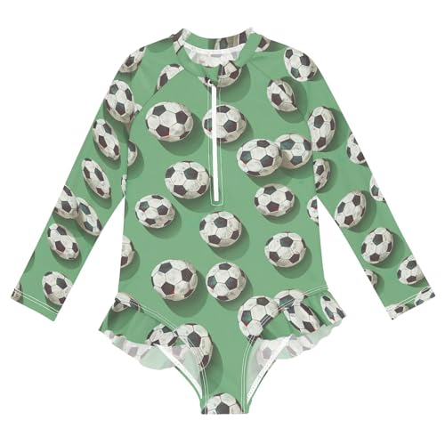 CHIFIGNO Soccer Balls Green Girls One Piece Swimsuit Rash Guard UPF 50+ Quick Dry Girls' Swimwear Bathing Suit for Kids, Size 9-10