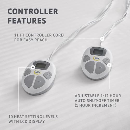 Serta Waterproof Heated Mattress Pad - Electric Bed Warmer with 10 Heat Settings, Auto Shut Off Timer, ETL Certified Electric Mattress Pad, Elastic Deep Pocket, Machine Washable, White King