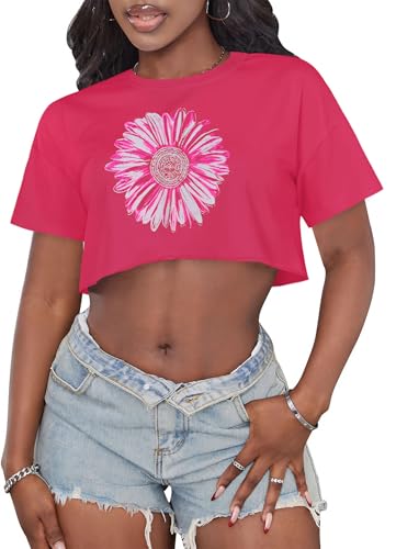 Image of Crop Tops for Women Oversized Short Sleeve T Shirts Crew Neck Cropped Tees