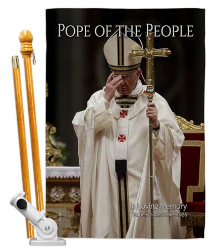 Pope of the People Pope Francis Flag Pole Kit House Banner Garden Remembrance Church Decor Wall Tapestry Quote Yard Sign Memorial Decoration Faith Christian Religious Catholic Gift Made In USA