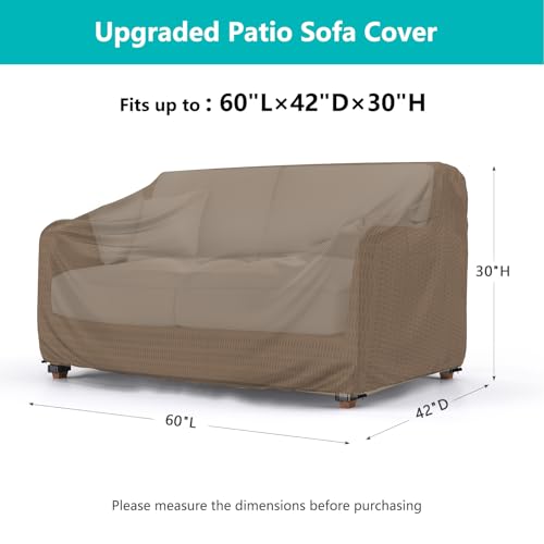 BROSYDA Patio Sofa Cover Waterproof - Heavy Duty 2-Seater Outdoor Couch Cover, Patio Furniture Covers with Air Vent and Handles, 60" L ×42" D×30" H, Brown by BROSYDA - Image 2