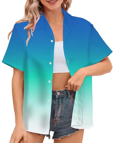Image of SANGTREE Girls & Women's Hawaiian Shirts Button Down Short Sleeve Floral Tropical Shirt Beach Vacation Blouse Tops