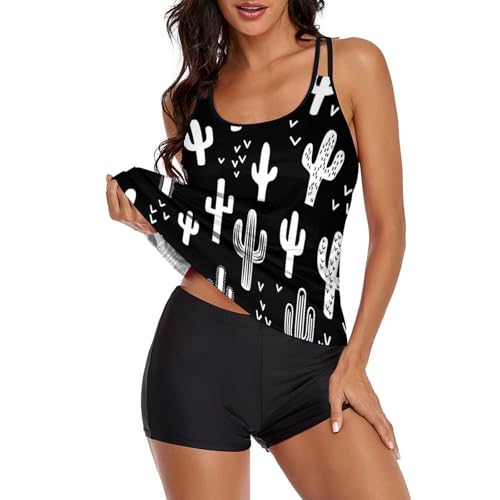 Maillot de bain tankini cactus bicolore fluide style robe de plage avec short - 2
