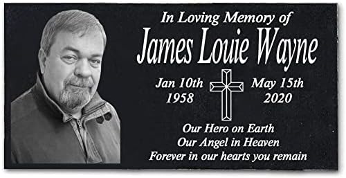 Zatanmulo Personalized Gravestone for Human with Photo, Custom Black Granite Headstone, Temporary or Permanent Grave Marker, Cemetery Garden Memorial Stone