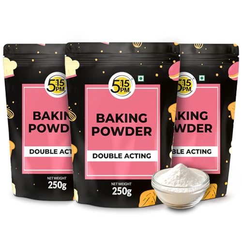 Image of 5:15PM Baking Powder 250g | Double Acting Baking Powder | All Purpose Leaving Agent | Gluten Free Baking Powder for Cooking & Baking Cake, Breads, Muffins, Pizza - 250 grams (Pack of 3)