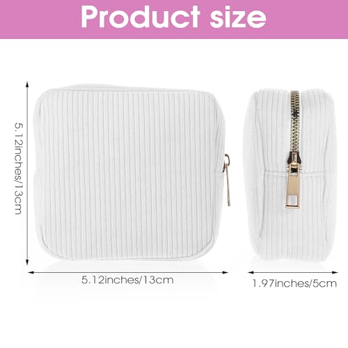 Image of Xinjoduz 1 PCS Menstrual Bags for Teen Girls, Mini Corduroy Travel Period Bag for Sanitary Napkin Storage Portable Makeup Pouch with Zipper Feminine Pad Bags Tampon Holder for Women Purse(White)