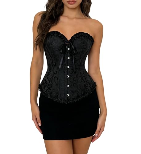 Damen Spitze Überbrust Korsett sexy Damen Corsage Vintage Gothic Bustiers KorsettsVollbrust mit Stahlstäbchen Bridal Wäsche Gothic Korsage Top...