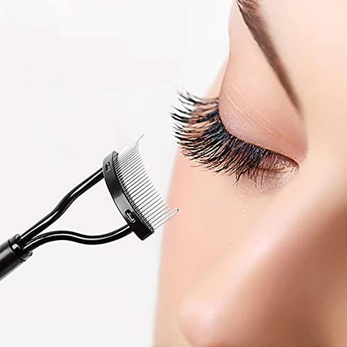 Acavado Eyelash Comb, Arc Designed Eyelash Separator Mascara Applicator Eyebrow Brush Metal Teeth Eye Lash Tool with Comb Cover, Black