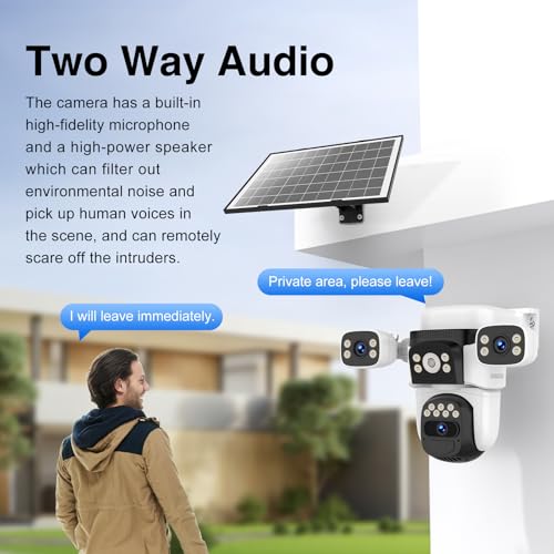 EVERSECU Solar Wireless Triple Lens WiFi PTZ Security Camera, Three Cameras in One, Side Cameras with Adjustable All-Angle Arm, 2K 360° View No Blind Spot, Auto Tracking, Spotlight, 2 Way Audio - Thumbnail 7