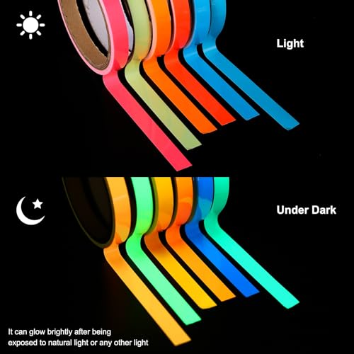 Image of uxcell 7Rolls Glow in The Dark Tape, 0.47 inch x 9.8 ft Fluorescent Adhesive Tape Luminous Tape for Stairs, Walls, Steps, Exit Sign, Home Decoration, Orange