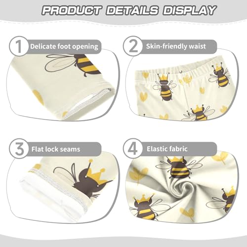 Vdsrup Girls Leggings Crown Bees Yellow Kids Ankle Length Leggings Pants Athletic Yoga Pants Toddler Tights Trousers 4T3