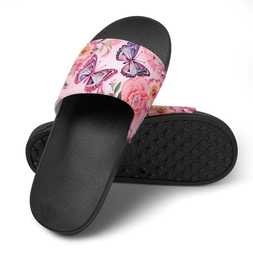 Butterfly And Flowers House Sandals Non-Slip Bathroom Slippers Beach Summer Shoes for Men Women4