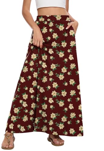 Image of Womens Maxi A-line Long Skirt Casual 2026 Elastic High Waist Flowy Skirts with Pockets