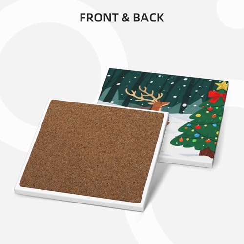 Dessous de verre absorbants sapin de Noël élan céramique liège protection table