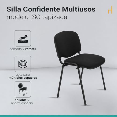 Miniatura 5 de Silla Confidente Iso Apilables Con Acolchado Especial Ideal Para Salas Reuniones, Conferencias Tapizadas Pack 4 Unidades Negro