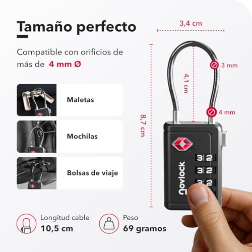 Miniatura 2 de Candados Tsa Con Indicador De Apertura Combinación De 4 Dígitos Para Maletas, Mochilas, Equipaje De Mano Y Taquillas, Color Negro 2 Uds.