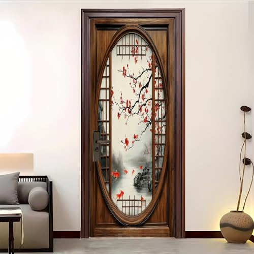 Pegatinas Para Puertas Autoadhesivo 77x200 cm Estilo Retro Chino Pegatinas Para Puertas Multicolor 3D Pegatinas Impermeables ExtraíBles Adecuado, DecoracióN Del Hogar