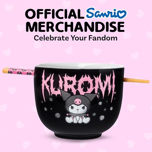 Silver Buffalo Sanrio Hello Kitty and Friends Kuromi Ceramic Ramen Noodle Rice Bowl with Chopsticks, Microwave Safe, 20 Ounces by Silver Buffalo - Image 2