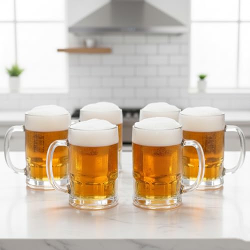 Image of BLACKCARROT Beer Mugs Set of 6, 400mL, Ideal for Cocktail /Mocktail /Beer /Smoothie /Shake /Sundae /Pina Colada, Perfect for Gifting, Freezer Safe