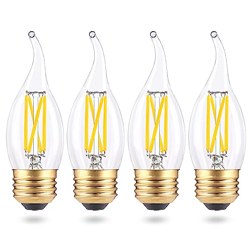 Candelabra Led Light Bulbs Dimmable, E26 Led Bulb 40 Watt Equivalent, 4W CA10 Flame Tip Chandelier Light Bulbs, 4000K Natural White Candle Light Bulbs for Chandeliers, Ceiling Fan, Pendant, 4 Pack -  EQ Lighting