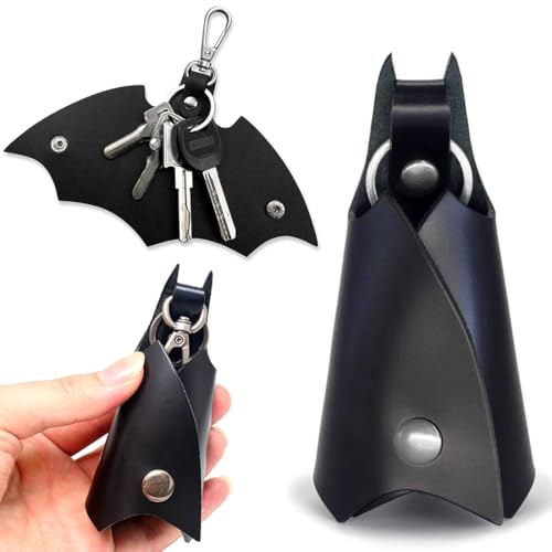 COYUN Batman 2er-Pack Schlüsseltasche aus Leder, Schlüsselmäppchen mit Fledermaus-Design für Auto- und Motorradschlüssel, Schwarz, für Männer, Comic, Batman