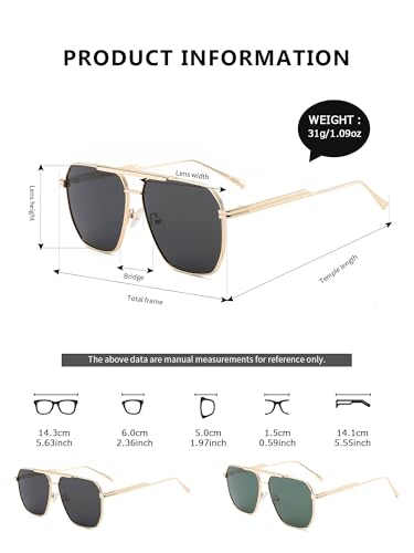 (2 PACK) Retro Oversized Square Polarized Sunglasses for Women and Men Vintage Shades Classic Large Metal Sun Glasses2