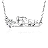 WUSUANED Dainty Mama Bear Bar Necklace With 1 2 3 Cubs Mother's Day Gift For Mom Grandma Wife (2 cubs silver)