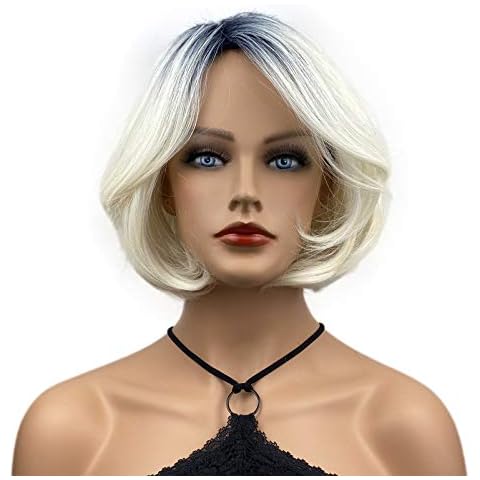 Wiginway Bride Wig for Women, Ombre White Bog wig for Cosplay Party, Middle Part Shoulder Length Wigs, Costume Accessory, 8" Cover