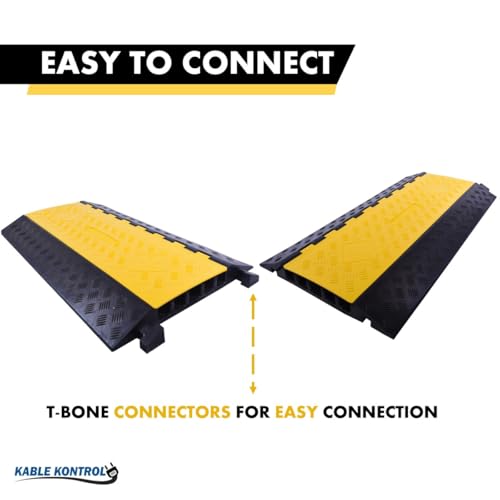 Image of Kable Kontrol Atlas Heavy Duty Cable Protector Ramp - 5 Channel - 1 Pc - 36 inch Long Black & Yellow - 36,000 Lbs Capacity - Rubber Speed Bump Wire Protector Cord Cover - CP9988