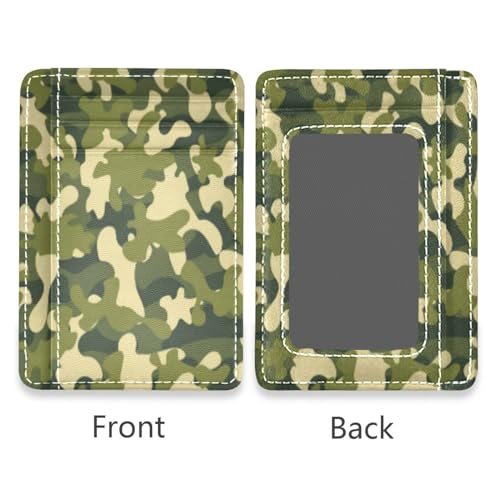 Front Pocket Minimalist Leather Slim Wallet Credit Card Holder Camouflage Green for Men & Women2