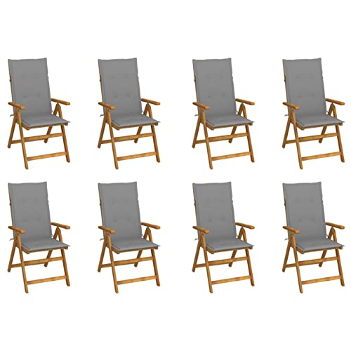 LAPOOH Sillas de jardín Plegables y Cojines 8 uds, Sillas Exterior, Sillas Terraza Exterior, Muebles Jardin Exterior, Conjunto Jardin, Madera Maciza Acacia